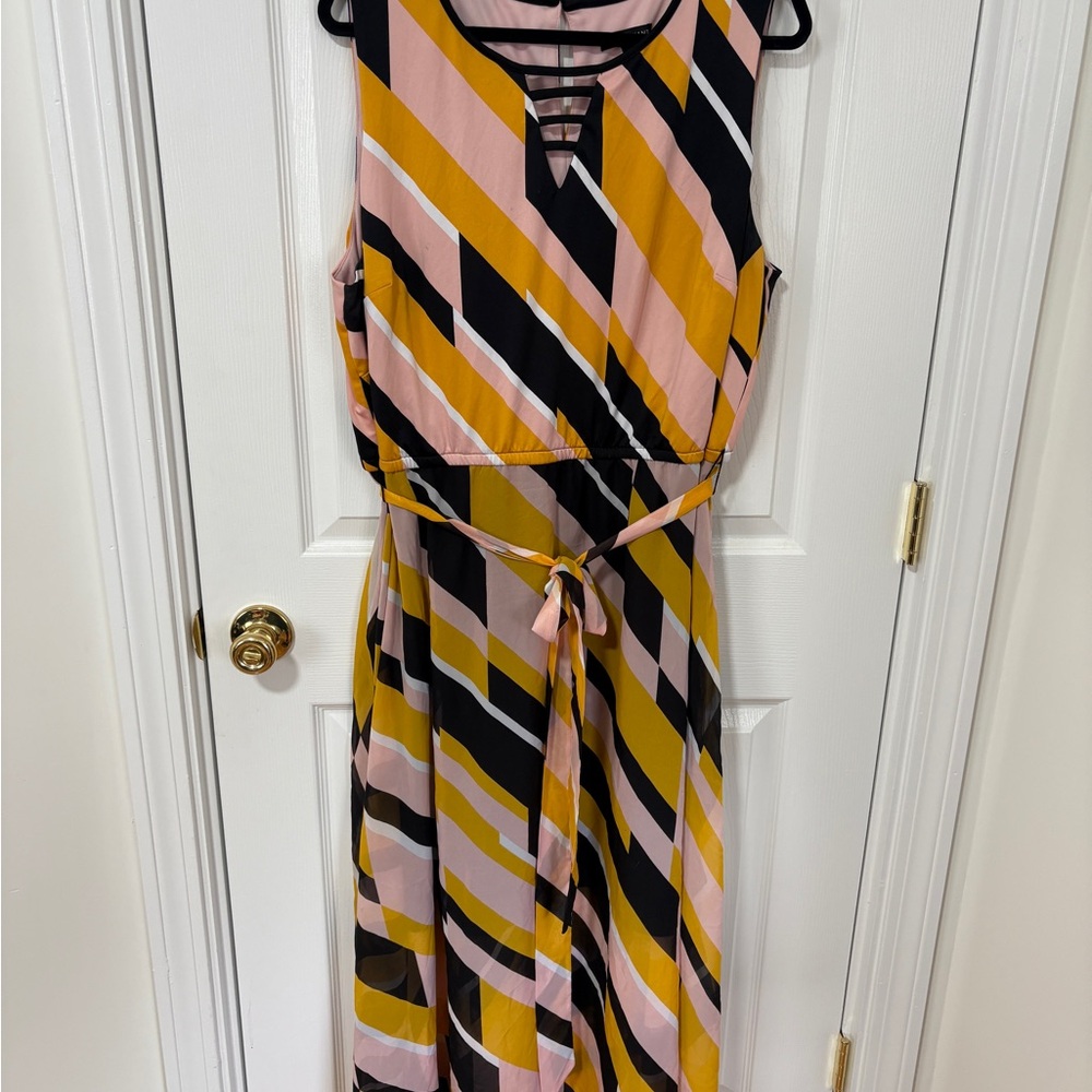 Lane Bryant Diagonal Striped Midi Dress - Pink, Yellow, Black